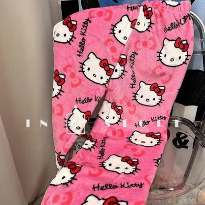Winter Y2K Kitty Cat Pajamas Pants KT Anime Women's Pajama Pants Cartoon Fashion Home Sleepwear Trousers Leisure Home Clothing