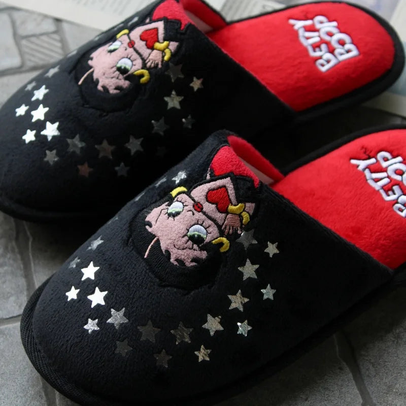 Pantufas da Betty Boop Anime Mulher Peluche Chinelos Bonitos Desenhos Animados Confortáveis Quentes Sapatos de Casa Kawaii Antiderrapantes Sola Macia para Exterior