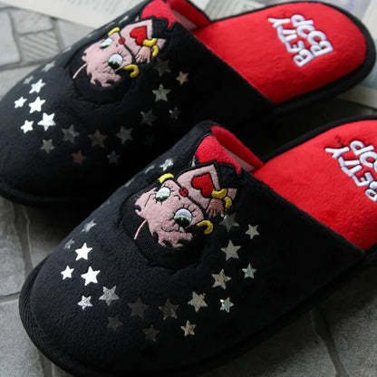 Pantufas da Betty Boop Anime Mulher Peluche Chinelos Bonitos Desenhos Animados Confortáveis Quentes Sapatos de Casa Kawaii Antiderrapantes Sola Macia para Exterior