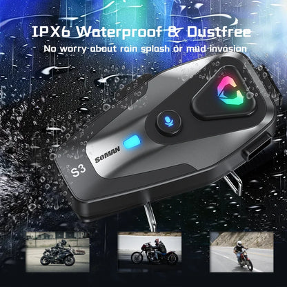 Soman Motorcycle Helmet Headset Bluetooth 5.3 Wireless IPX6 Waterproof Support Connecting 2 Phones Same Time Headphone cascos