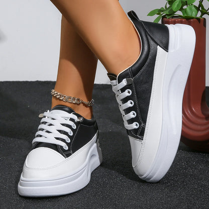 Sapatilhas Brancas de Mulher Outono com Atacadores Fundo Grosso Casual Antiderrapante para Caminhada Exterior Desportivas Sapatos de Plataforma Sapatos Femininos