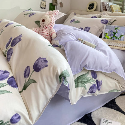 Vintage Floral Duvet Cover Set, 3pcs Botanical Bedding Garden Style Flowers Reversible Comforter Covers Luxury Soft Breathable