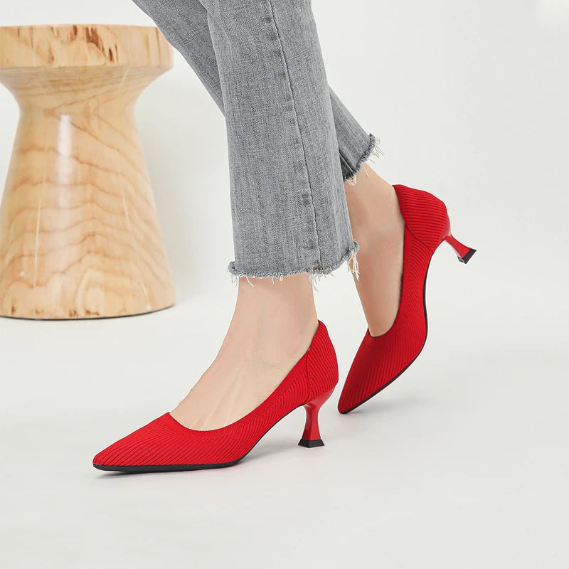 Women's High Heels Fashion Pattern Soft Knitted Comfortable Breathable Shoes 2025 New (6cm High)