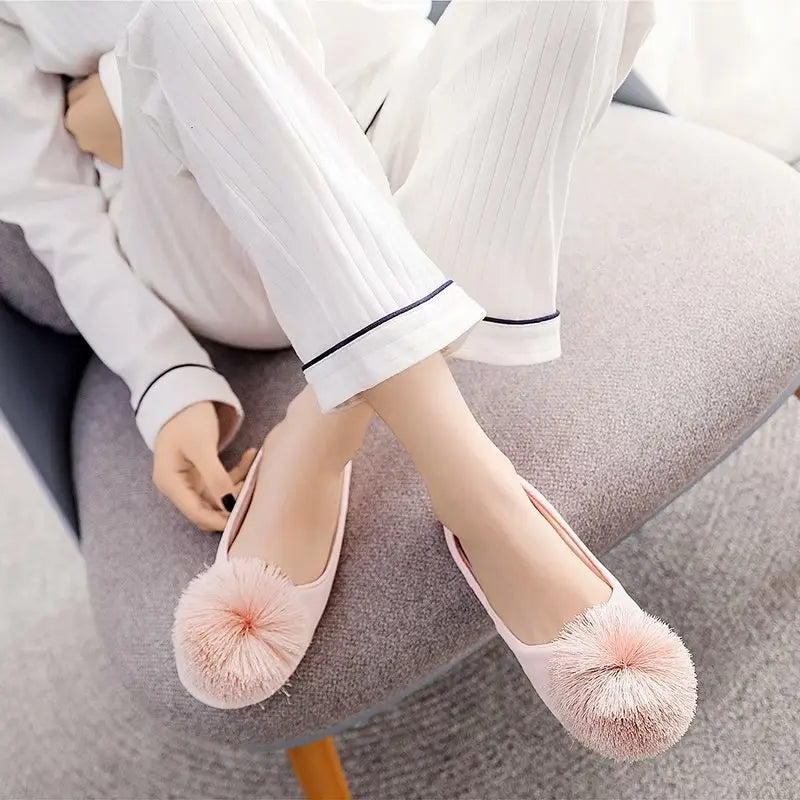Women Home Slippers Indoor Winter Slippers Flat Silk  Adult Ladies Soft Slipper House Mules