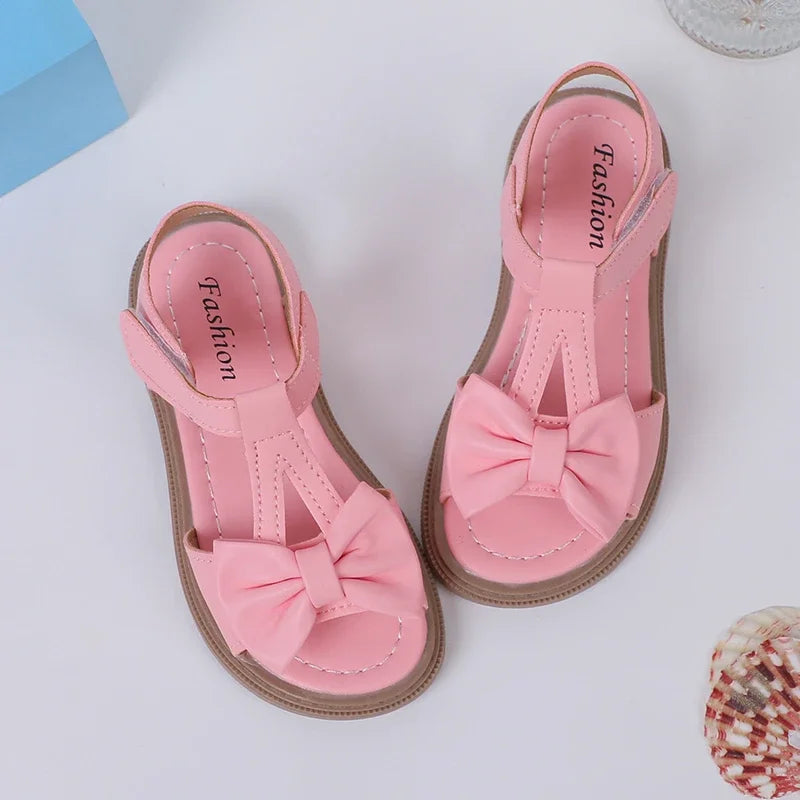 Mumoresip Kids Fashion Girls Sandals New Bow Versatile Open-toe Breathable Simple Platform Casual Shoes Hook Loop Princess Shoes