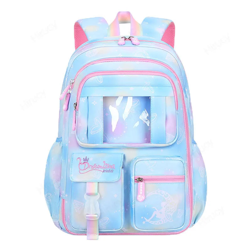 Mochilas Escolares para Meninas Criança Mochila de Ombro Cor Doce Bonito com Grande Capacidade de Abertura Lateral