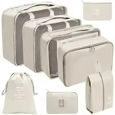 Travel Organizer Set - Suitcase Packing Cubes 8 Pieces Portable Wardrobe Luggage Storage Bags for Clothes & Shoes