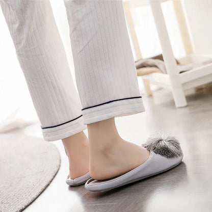 Women Home Slippers Indoor Winter Slippers Flat Silk  Adult Ladies Soft Slipper House Mules
