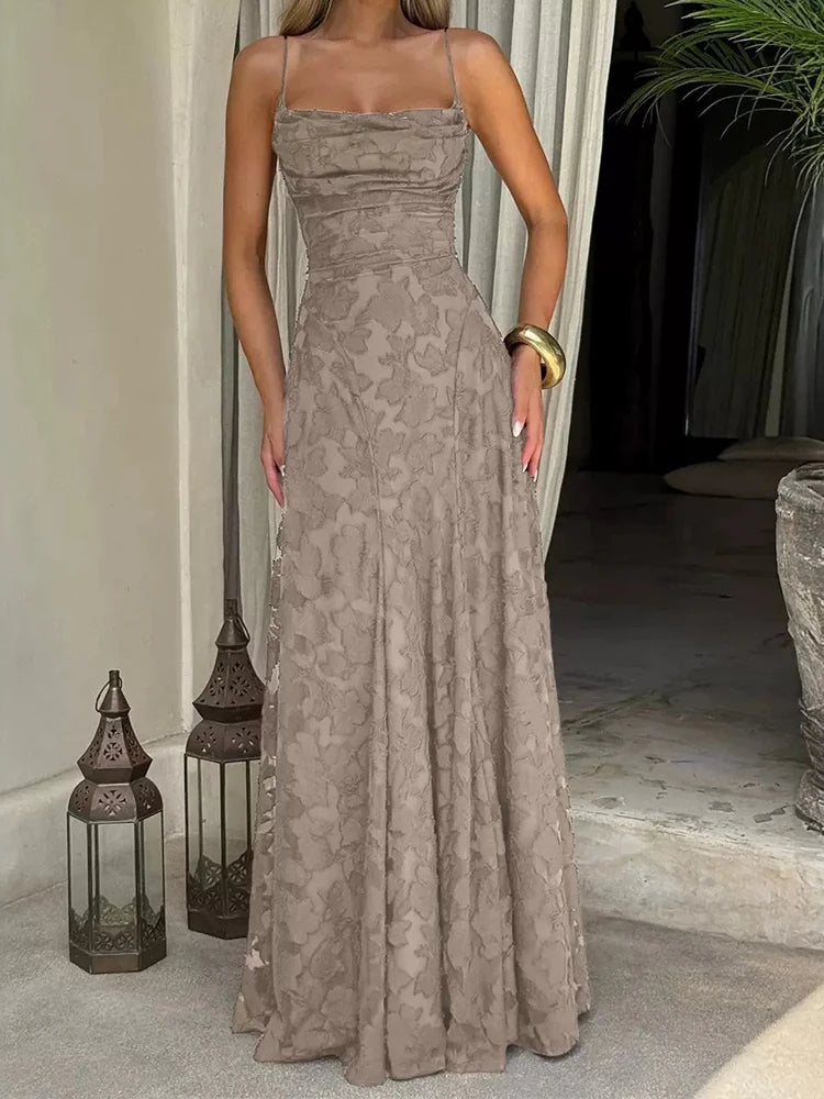Vestido Maxi Bordado Floral 2026 para Mulher Vestidos de Festa de Verão Vestidos de Formatura Vestidos de Alças sem Costas Estilo Francês Vestido de Noite