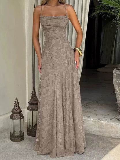 Vestido Maxi Bordado Floral 2026 para Mulher Vestidos de Festa de Verão Vestidos de Formatura Vestidos de Alças sem Costas Estilo Francês Vestido de Noite