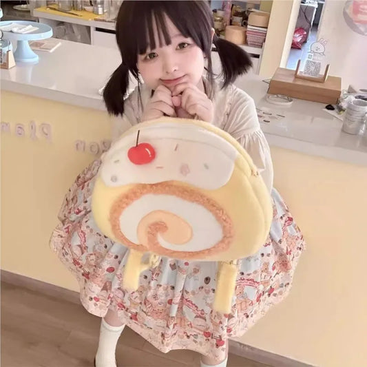 Mochilas Mujer Y2K Roll Cake Backpack Female Kawaii Shoulder Bags For Woman Soft Plush Large Capacity Cute Mochilas Aesthetic