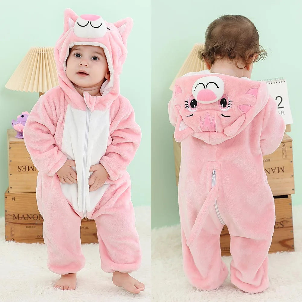 Toddler Boys Girls Kigurumi Pajamas 0-4 Years Children Sleepwear Winter Baby Rompers Infant Flannel Warm Clothes Animal Onesies