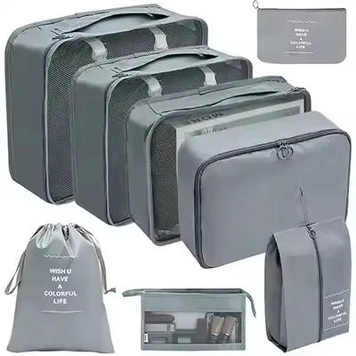 Travel Organizer Set - Suitcase Packing Cubes 8 Pieces Portable Wardrobe Luggage Storage Bags for Clothes & Shoes