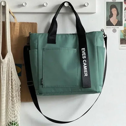 Nova Mala de Ombro Casual de Grande Capacidade em Nylon Impermeável de Lona, ​​Bolsa de Mão Simples e Moderna para Estudantes