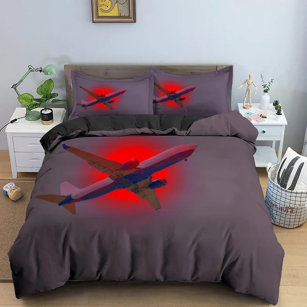 Boys Airplane Duvet Cover Set Children Teens Aviation Aircraft Runway Bedding Set 3D Airplane Cover Room Decortion for Adults