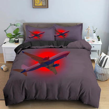 Boys Airplane Duvet Cover Set Children Teens Aviation Aircraft Runway Bedding Set 3D Airplane Cover Room Decortion for Adults