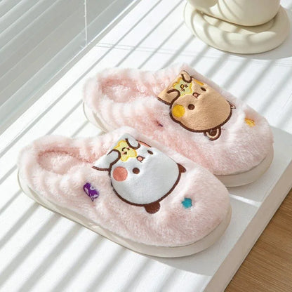 Anime Bubu Dudu Urso Chinelos Desenhos Animados Inverno Lazer Casa Exterior Antiderrapante Fundo Grosso Algodão Lazer Pelúcia Sapatos Mulheres Aniversário