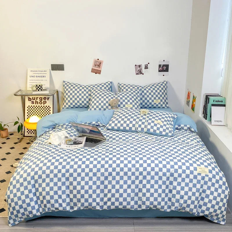 Black and White Plaid Duvet Cover Set Full, Geometric Grid Bedding Set Soft Lattice Checkerd Comforter Cover with 2 Pillowcases