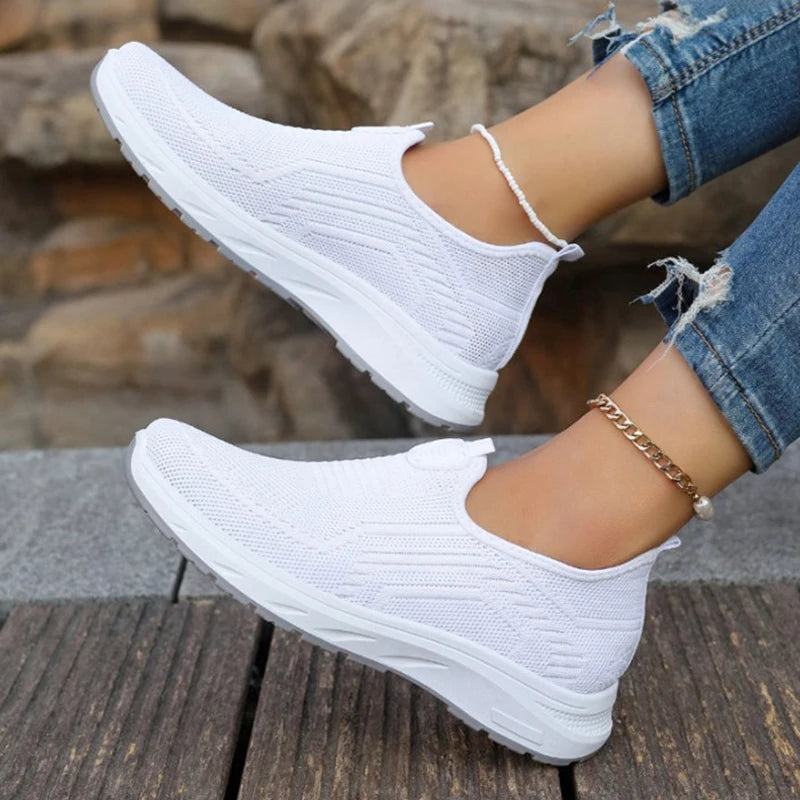 Sapatilhas Slip On para Mulher, Sapatilhas Respiráveis Brancas para Mulher, Sapatilhas Casuais, Sapatilhas Desportivas, Sapatilhas Vulcanizadas Confortáveis para Mulher