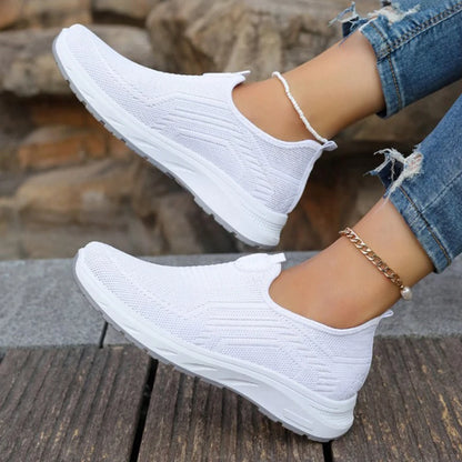 Sapatilhas Slip On para Mulher, Sapatilhas Respiráveis Brancas para Mulher, Sapatilhas Casuais, Sapatilhas Desportivas, Sapatilhas Vulcanizadas Confortáveis para Mulher