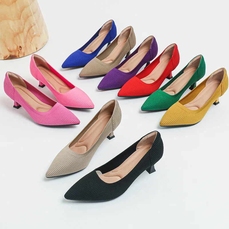 Women's High Heels Fashion Pattern Soft Knitted Comfortable Breathable Shoes 2025 New (6cm High)