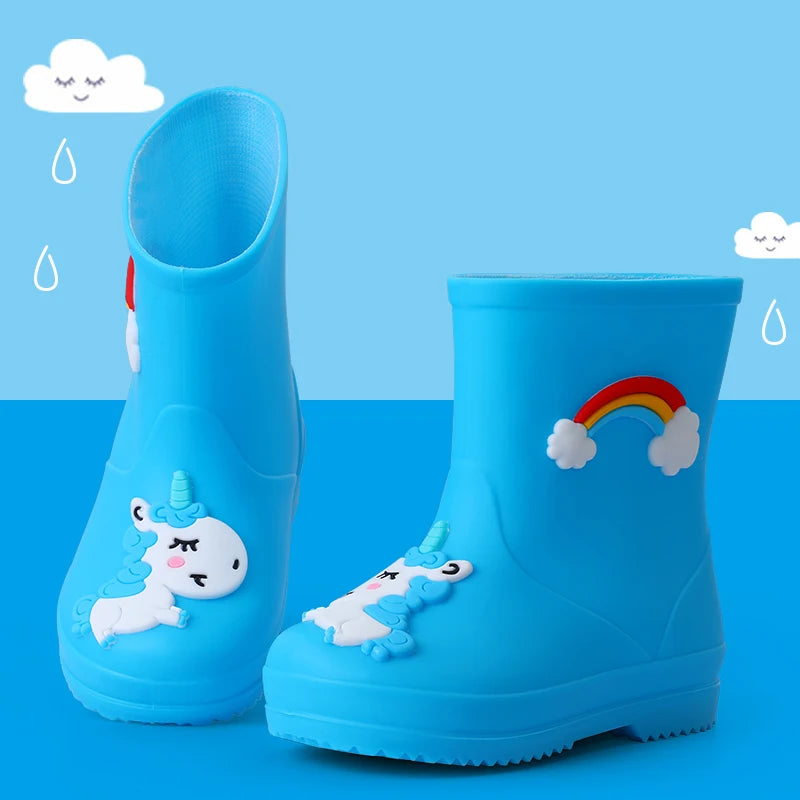 Botas de Chuva para Crianças Meninas Galochas Meninos PVC Quente Crianças Sapatos Impermeáveis Modis Desenho Animado Unicórnio Capa de algodão removível