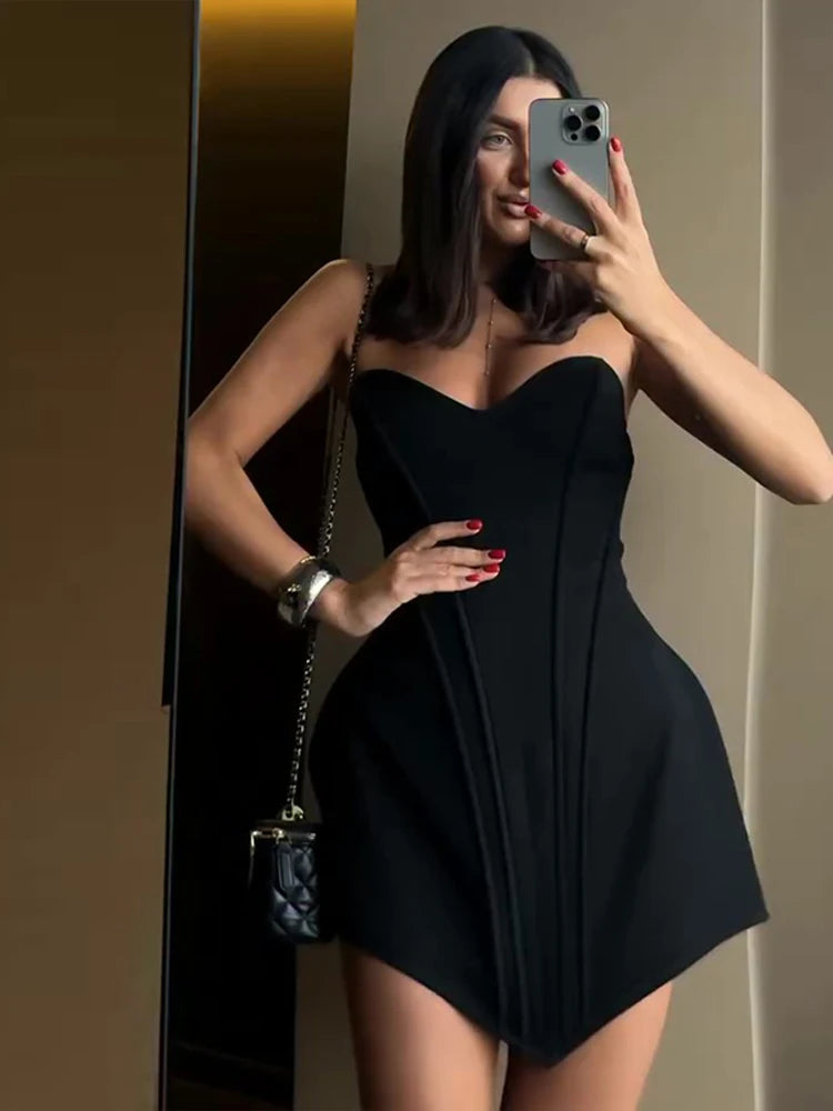 Vestido Corset Sexy Sem Alças Mulheres Sem Mangas Sem Costas Com Aperto na Cintura Ajuste Fino Vestidos de Festa 2026 Verão Elegante Senhora Novo Vestido