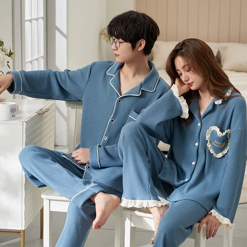 New Long Sleeve Sleepwear Couple Men Women Matching Home Clothes Cotton Cartoon Leisure Nightwear Pajamas Set Lover Loungewear