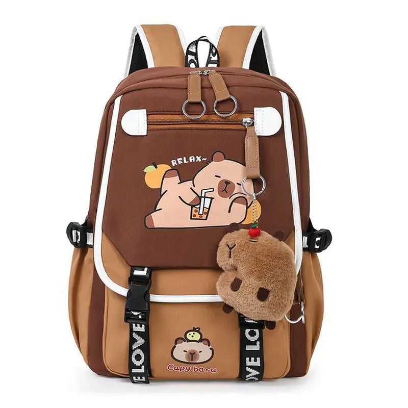 Capybara Backpacks Schoolbag for Teenage Waterproof Girls Boys Backpack Female Travel Bag Bookbag Mochila with Plush Keychain