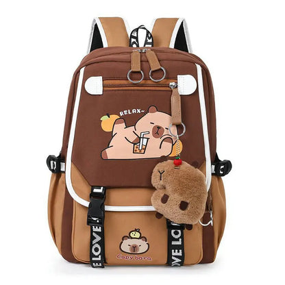Capybara Backpacks Schoolbag for Teenage Waterproof Girls Boys Backpack Female Travel Bag Bookbag Mochila with Plush Keychain