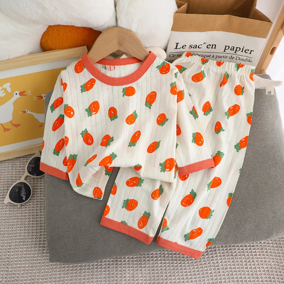Cute and Comfortable Summer Children Home Wear Long Sleeve Pants Set Cotton Baby Sleepwear Air-Conditioned Rooms Pajama Sets