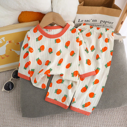 Cute and Comfortable Summer Children Home Wear Long Sleeve Pants Set Cotton Baby Sleepwear Air-Conditioned Rooms Pajama Sets