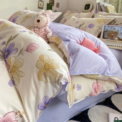 Vintage Floral Duvet Cover Set, 3pcs Botanical Bedding Garden Style Flowers Reversible Comforter Covers Luxury Soft Breathable