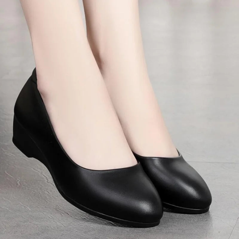 sapatos femininas women cute sweet apricot high quality pointed toe wedge heel shoes lady classic office career work shoes ea175