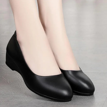 sapatos femininas women cute sweet apricot high quality pointed toe wedge heel shoes lady classic office career work shoes ea175