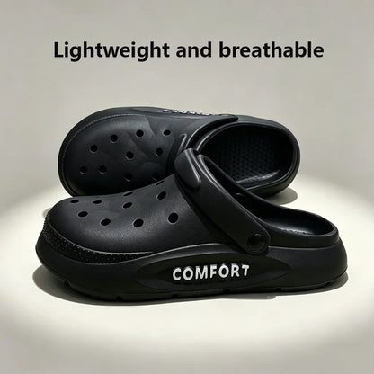 Women's Men's Slippers Summer Anti-Slip Couple Hollow Covered Toe Indoor Outdoor Casual Thick Bottom Sandals for Home Adults