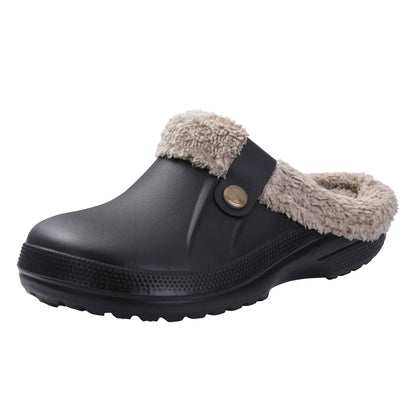 CRACOMIN Tamancos Forrados a Pelo Mulher Homem Sapatos de Jardim Impermeáveis Chinelos Felpudos de Inverno Sapatos de Quarto de Pelúcia Tamancos de Pelo Modernos para Exterior