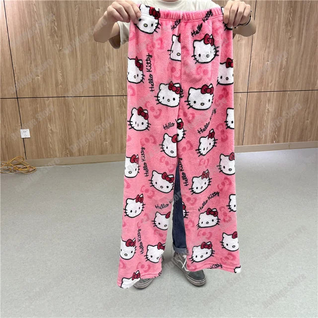 Winter Y2K Kitty Cat Pajamas Pants KT Anime Women's Pajama Pants Cartoon Fashion Home Sleepwear Trousers Leisure Home Clothing