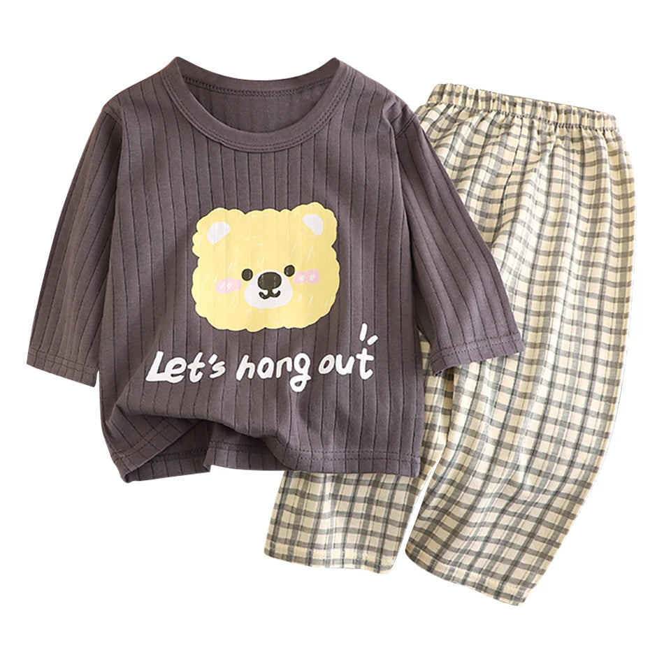 Cute and Comfortable Summer Children Home Wear Long Sleeve Pants Set Cotton Baby Sleepwear Air-Conditioned Rooms Pajama Sets