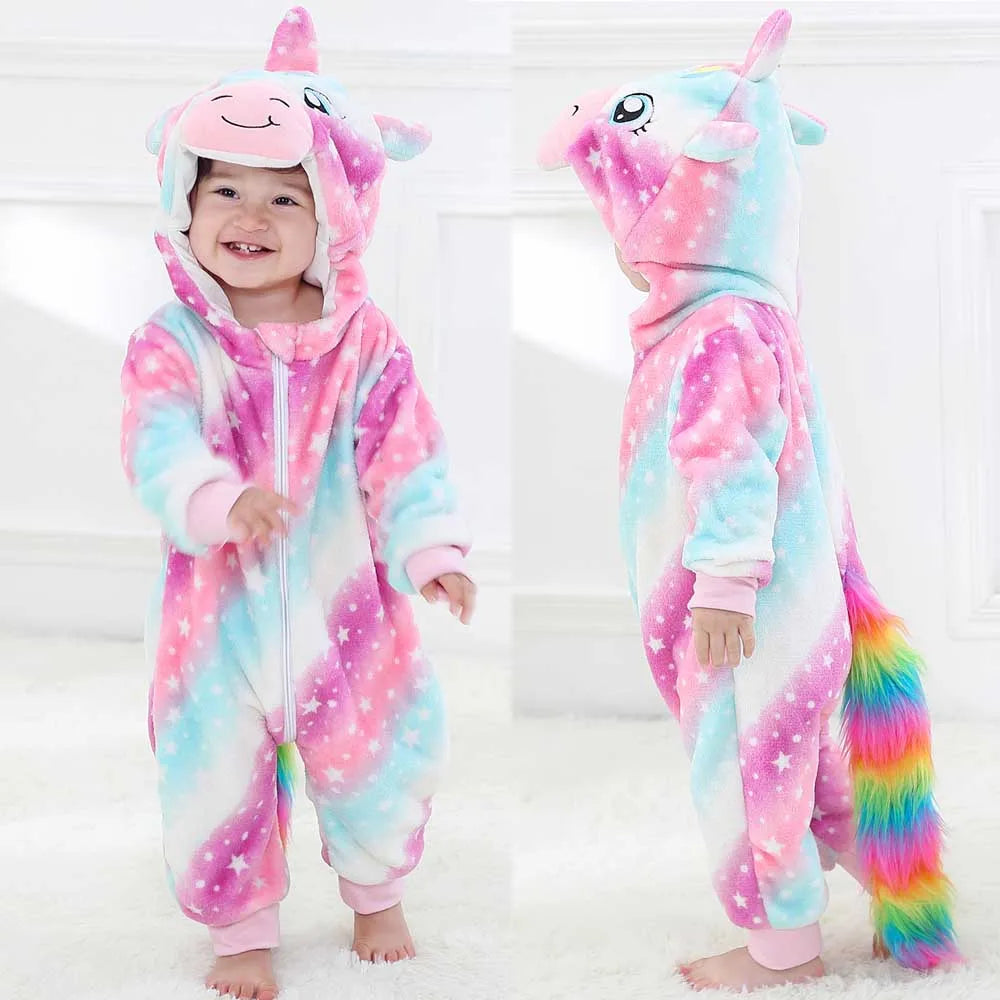 Toddler Boys Girls Kigurumi Pajamas 0-4 Years Children Sleepwear Winter Baby Rompers Infant Flannel Warm Clothes Animal Onesies