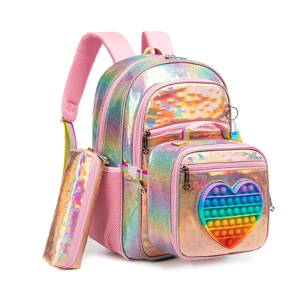 3pcs Sets Cute Love Design Girls' School Backpack Mochilas for Elementary School Bags With Lunch Box Pencil Case Age 6-13
