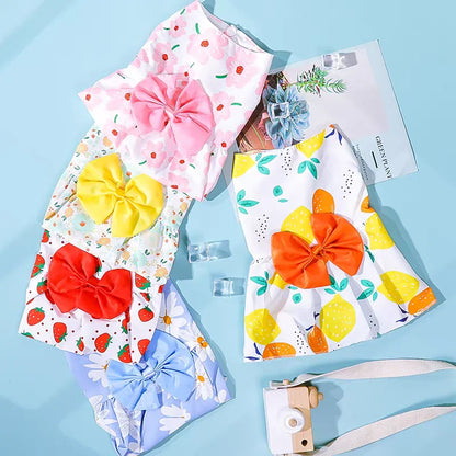 Dog Princess Dress Summer Kitten Pet Skirt Cute Printed Bow Lace Dog Dresses for Small Medium Puppies Poodle Chihuahua Apparel