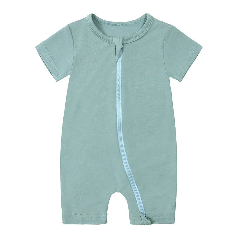 2026 Summer Baby Bamboo Fiber Jumpsuit Short Sleeve Breathable Pajama Baby Girls Boys Sleepwear Newborns Bodysuit