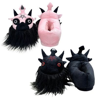 Spooky Halloween Ghostly Plush Slippers Highland Cow Rabbit Four Eyes Animals Shoes Indoor House Black Soft Funny Slipper Adults