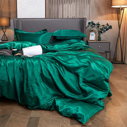 Duvet Cover Set Bed 120/150/180/200 Tencel Silk Bedding Set Black Green White Summer Sheet Luxury Stretch Fitted Sheet 180x200