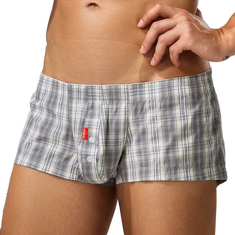 SEOBEAN Men's Plaid Cotton Boxer Shorts Comfortable Breathable Soft Sleepwear for Home Daily Wear Lounge Bottoms
