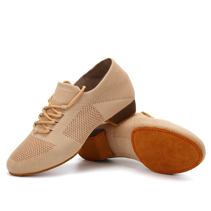 Sapatilhas de Dança para Mulheres, Sapatos de Professor em Malha, Sola Macia, Salto Baixo, Sapatilhas de Treino de Dança Latina, Sapatilhas de Dança de Ballet, Sapatilhas de Salão de Jazz para Meninas