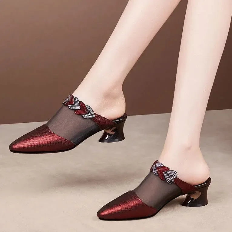 Cresfimix Sapatos Femininos Women Fashion Pointed Toe Mesh Transparent Summer Square Heels Lady Casual Sweet Heel Shoes A7016