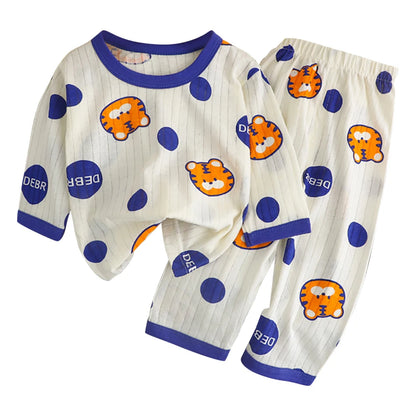 Cute and Comfortable Summer Children Home Wear Long Sleeve Pants Set Cotton Baby Sleepwear Air-Conditioned Rooms Pajama Sets
