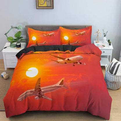 Boys Airplane Duvet Cover Set Children Teens Aviation Aircraft Runway Bedding Set 3D Airplane Cover Room Decortion for Adults